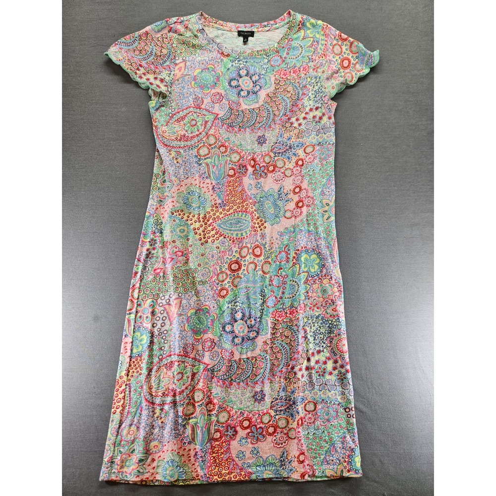 Talbots Womens Small Paisley Floral T-Shirt Dress Short Sleeve Multi Color